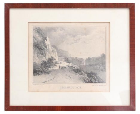 Lithograph after a painting by B C Koekkoek, Déclin du jour, 17x22 cm