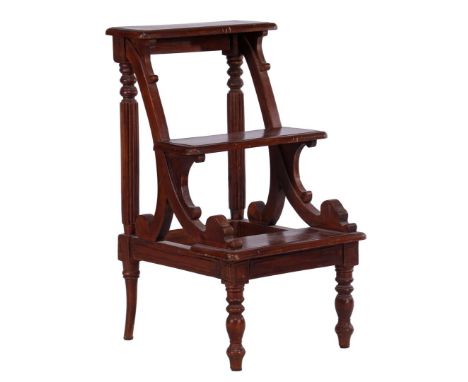 Teak 3-step library steps, 82 cm high, 45 cm wide, 51 cm deep
