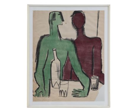 Klaas Gubbels (1934-)While enjoying a drink, color lithograph numbered 9/14 and dated 1957, 44.5x35 cm (damage to paper and s