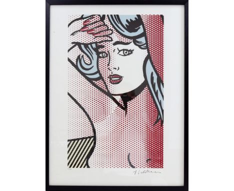 Signed J Lichtenstein, Woman, colour lithograph 60/199, outside size is 80x61 cm