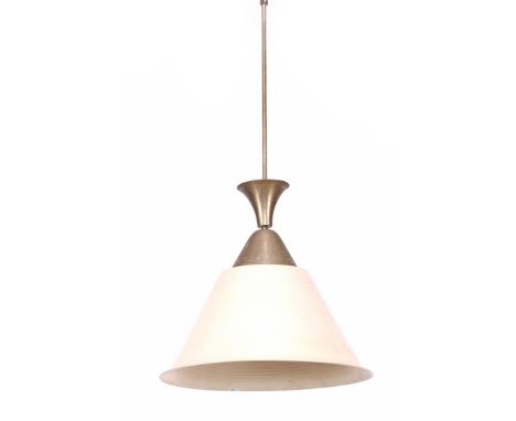 Aluminum hanging lamp with cream-colored shade, executed by Giso, Netherlands mid-20th century, shade 48.5 cm diameter