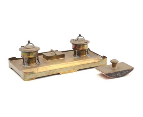 Copper Art Deco inkstand with stamp, 29 cm wide (lid broken)