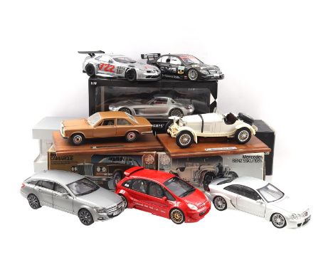 8 scale model cars including 6x Mercedes models, 1x Citroën and 1x Rolls-Royce, all cars with box