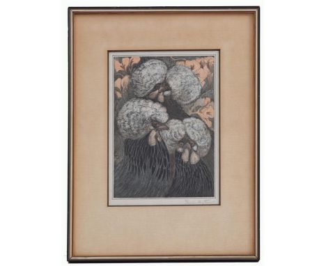 Theodoor van Hoytema (1863-1917)4 crested hens, color lithograph 22x16 cm
