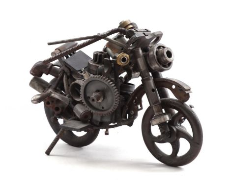 Iron scale model motorcycle, made of all kinds of iron parts, 31 cm high, 45 cm long