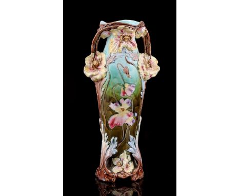 Art Nouveau vase with floral decor, Germany, no brand, 47 cm high (small chips)
