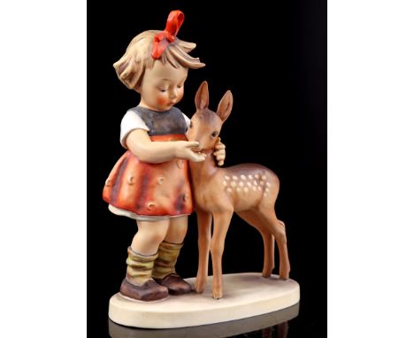 Goebel Hummel earthenware sculpture group of girl with deer, number 136/V, 27 cm high