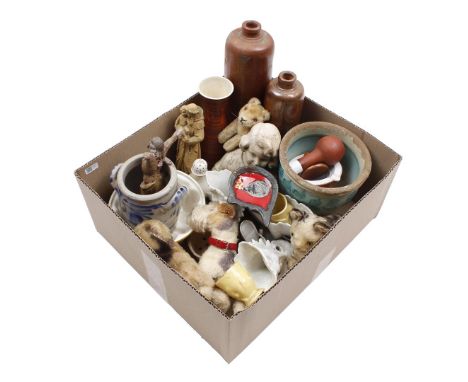 Box various containing religious, pottery and porcelain and Steiff cuddly toys