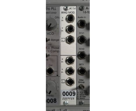 Doepfer A114 Ring Modulator Produces sum and difference of inputs. Generates metallic, bell-like tones. Two audio input chann