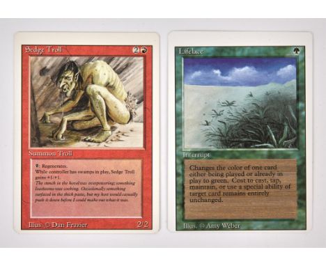 Magic The Gathering TCG - Miscut cards - Lifelace & Sedge Troll - Revised (1994). This lot contains two mistcut/off centre ca