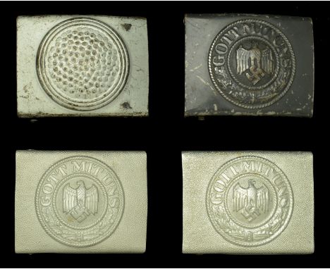 German Second World War Army Buckles. Four buckles, comprising an unusual one-piece stamped steel Penal Battalion buckle, mak