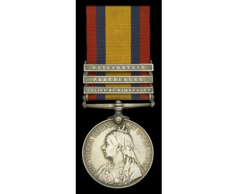 A fine Queen’s South Africa Medal awarded to Driver J. Smith, Royal Horse Artillery, who was severely wounded whilst fighting