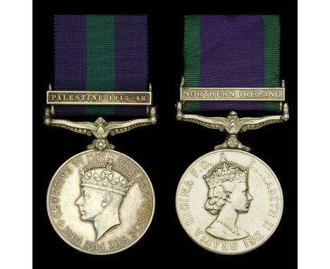 General Service 1918-62, 1 clasp, Palestine 1945-48 (14456870 Pte. W. R. Sutton. Suffolk.); General Service 1962-2007, 1 clas