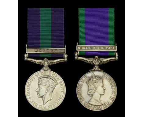 General Service 1918-62, 1 clasp, Malaya, G.VI.R. (22430801 Pte. R. J. Brownsell. Suffolk.); General Service 1962-2007, 1 cla