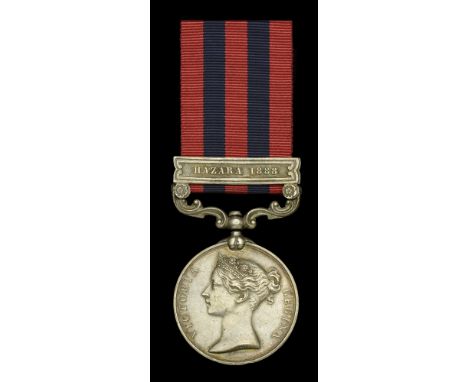 India General Service 1854-95, 1 clasp, Hazara 1888 (1032 Pte H. Baker 1st Bn. Suff. R.) suspension slack, minor edge bruisin