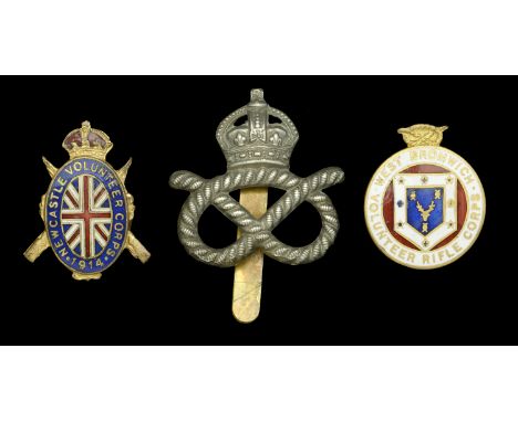 West Bromwich Volunteer Training Corps Lapel Badge. A scarce gilt and enamel lapel badge; together with a Newcastle Under Lym