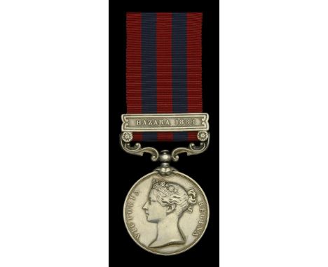 India General Service 1854-95, 1 clasp, Hazara 1888 (826 Pte. A. Paternoster 1st Bn. Suff. R.) backstrap of clasp pierce, sus