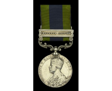 India General Service 1908-35, 1 clasp, Malabar 1921-22 (5821010 Sgt. A. J. Moss, Suff. R.) minor edge bruising, very fine £1