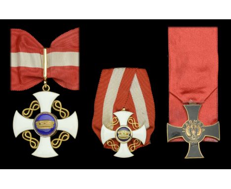 Italy, Kingdom, Order of the Crown (2), Commander’s neck badge, 51mm, gold and enamel, unmarked, with replacement large riban