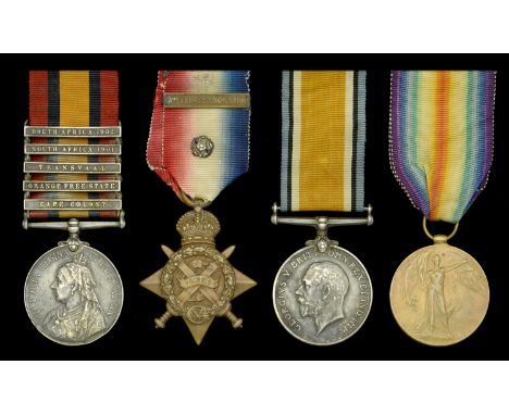 Four: Private T. Reid, Royal Lancaster Regiment  Queen’s South Africa 1899-1902, 5 clasps, Cape Colony, Orange Free State, Tr