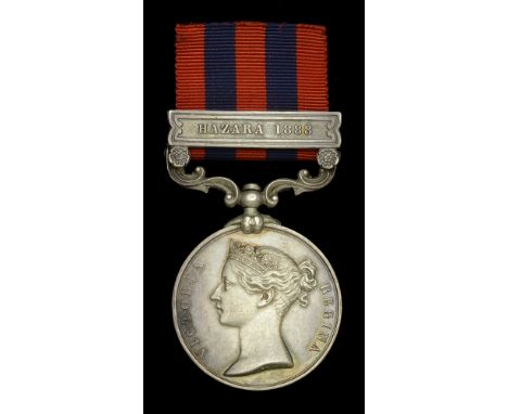 India General Service 1854-95, 1 clasp, Hazara 1888 (851 Pte C. Smith 1st Bn Suff. R.) toned, very fine £140-£180
