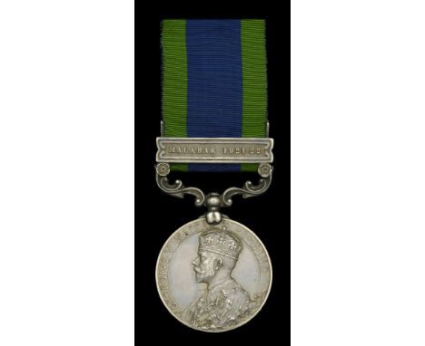 India General Service 1908-35, 1 clasp, Malabar 1921-22 (5820852 Pte. J. Duggan, Suff. R.) good very fine £100-£140  ---  Jos