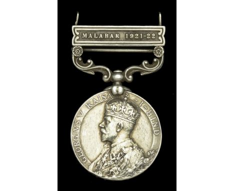 India General Service 1908-35, 1 clasp, Malabar 1921-22 (5819253 Pte. E. H. S. Barrett, Suff. R.) naming double-struck in pla
