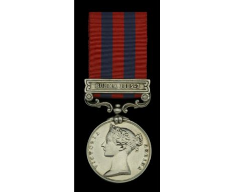 India General Service 1854-95, 1 clasp, Burma 1885-7 (527 Pte. W. H. Squire 2d Bn. Som L.I.) officially re-engraved naming, p