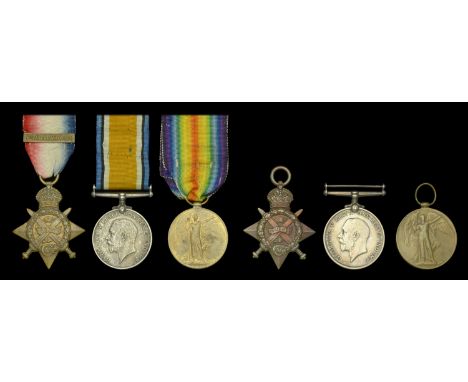 Three: Sapper A. H. Andrews, Royal Engineers 1914 Star, with later slide clasp (9998 Sapr: A. H. Andrews. R.E.); British War 