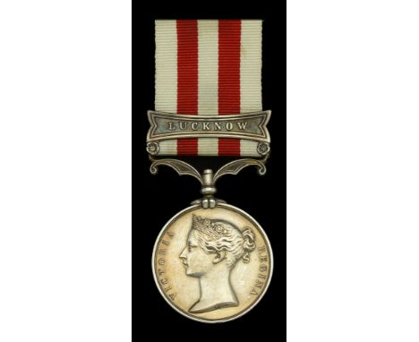 Indian Mutiny 1857-59, 1 clasp, Lucknow (Gunr. Martin Mc.Donald, 1st. Bde. Bengl. H.Art.) lightly polished with scratches to 