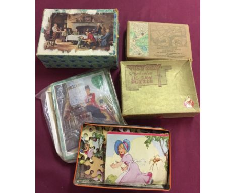5 vintage wooden jigsaw puzzles. 4 in original boxes. 