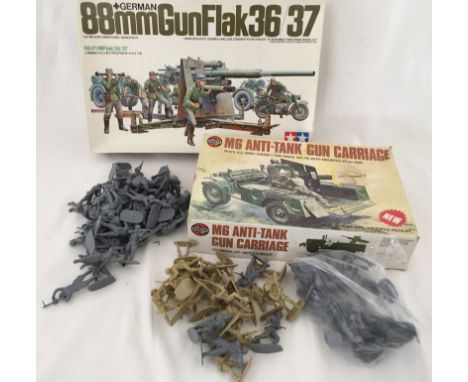 Tamiya and Airfix military plastic kits with loose Airfix 1:32 scale soldiers.  