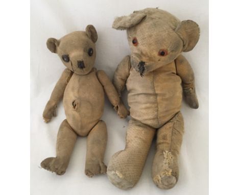 Antique 14" Chiltern teddy bear with button eyes. With vintage Deans bear. In much-loved condition, Mohair fur is now bald an