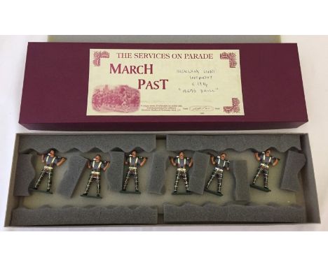 Errol John Studios boxed lead soldier set, Highland Light Infantry c1914 'Arms Drill'. Approx. 54mm scale. 6 figure set. Mint
