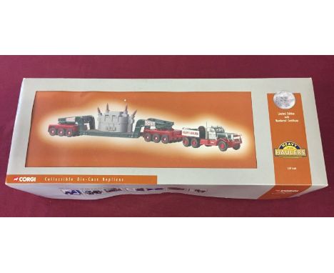 A boxed Corgi Limited Edition Heavy Haulers 1:50 scale set. Diamond T980 Girder trailer and transformer load in Gerona Livery