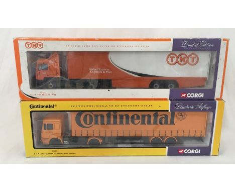 Corgi 1:50 scale M.A.N. articulated lorries in Continental and TNT liveries.  