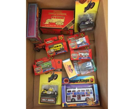 11 boxed Matchbox cars, buses & motor cycles. To include Model Of Yesteryear special edition Y16 1923 Scania-Vabis Swedish Po