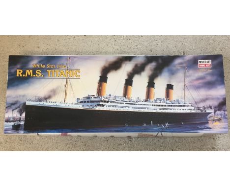 A Minicraft 1300 50th scale plastic model kit of the Titanic. Unmade, appears complete with instructions. Length when made 30