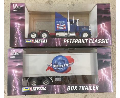 A boxed Revell 1/24 scale diecast truck and boxed trailer. Peterbilt classic #08892, Box trailer #08896. 