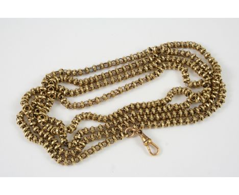 A GOLD FANCY LINK LONG GUARD CHAIN 134cm. long, 51 grams.