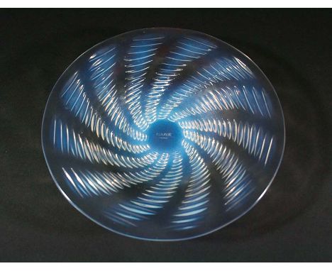 LALIQUE BOWL in the Ondes design, the opalescent bowl with a moulded spiral design. Marked, R Lalique, France. 10 1/4ins (26c