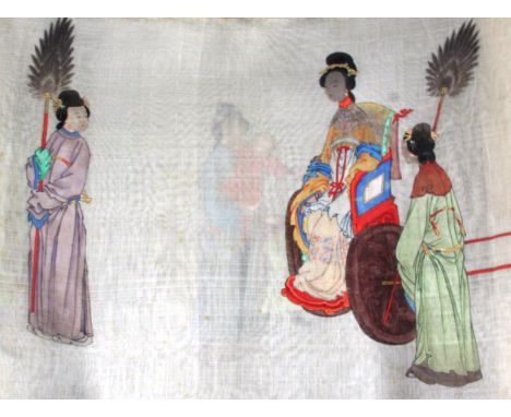 CHINESE SCROLL PAINTING ON SILK, circa 1900, double sided, painted with numerous scenes including children playing, a process