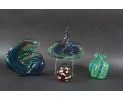 MDINA GLASS including a Fish or Axe head vase by Michael Harris, signed to the base Mdina, 1976. Also with a Mdina vase and p