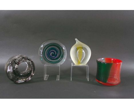 TWO CAITHNESS GLASS SCULPTURES including a Caithness tear drop shaped glass sculpture titled Rumba, signed by Sarah Peterson.