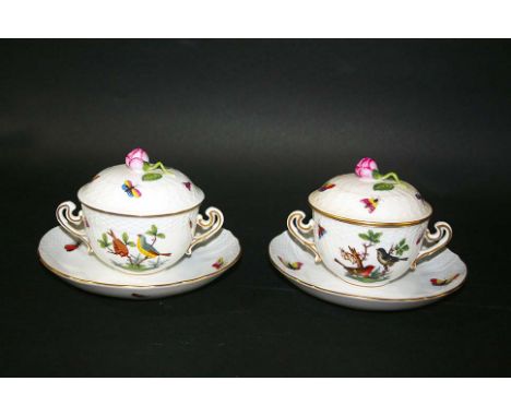 HEREND ROTHSCHILD a collection of lidded bowls (or Marmites) in the Rothschild Bird design. Including 17 small bowls with 18 