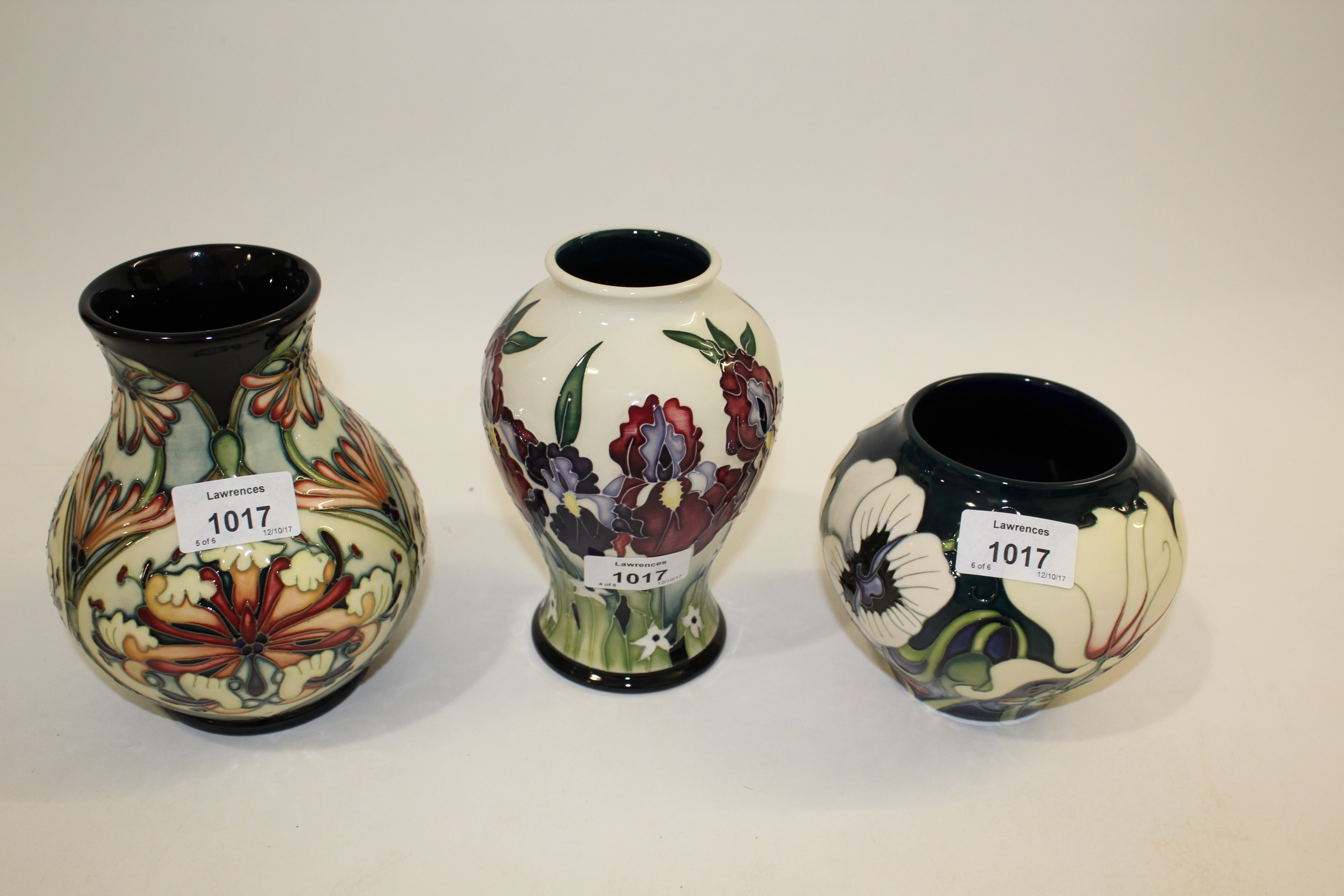 MOORCROFT VASES 6 modern Moorcroft vases including, Ophelia Flowers