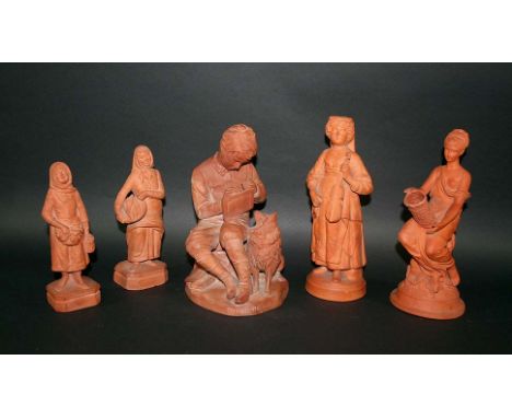WATCOMBE POTTERY - TERRACOTTA FIGURES including a terracotta figure of a Gentlemen painting a Dog, the group titled Doggies P