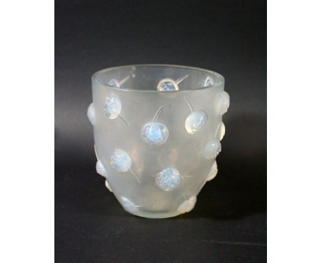 LALIQUE VASE - PIVOINES a frosted and opalescent glass vase, moulded with Peony heads and stems. In the Pivoines design, firs