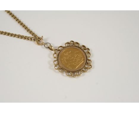A GOLD SOVEREIGN 1892, in a 9ct. gold pendant mount and on a 9ct. gold chain.