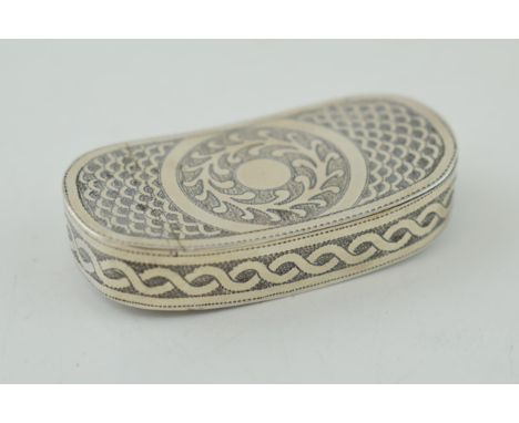 Georgian silver shaped snuff box, gilt wash interior, ornate engraved design, 25.3g, Birmingham 1807, John Thropp?  
